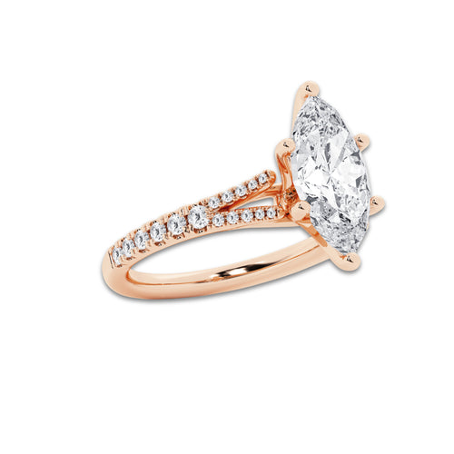 2.83 ctw Marquise Lab-Grown Diamond Split Shank Side Stone Engagement Ring in 14K Rose Gold for Women | Colorless E, VS1 Clarity, IGI Certified 2.50 ct Center Diamond