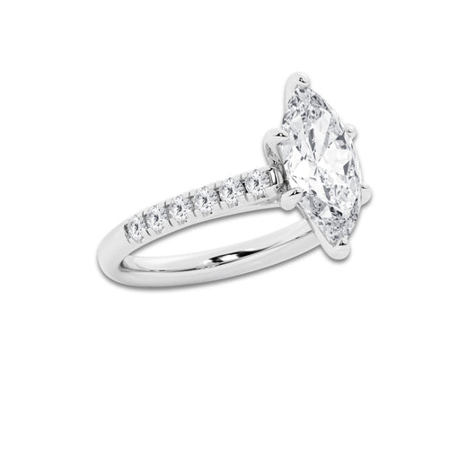 2.90 ctw Marquise Lab-Grown Diamond Pave Engagement Ring in Platinum for Women | E Color, VS1 Clarity, IGI Certified 2.50 ct Center Diamond