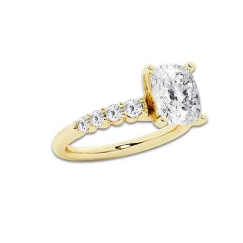 3.52 ctw Elongated Cushion Lab-Grown Diamond Side Stone Engagement Ring in 14K Yellow Gold for Women | Colorless D, VVS1 Clarity, IGI Certified 3.00 Ct Center Diamond
