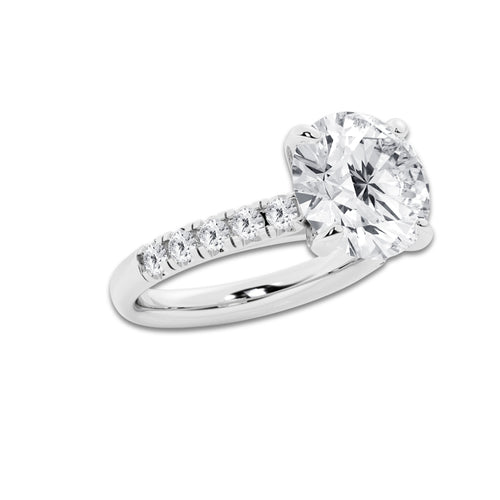 6.55 ctw Round Lab-Grown Diamond Pave Engagement Ring in Platinum for Women | E Color, VS1 Clarity, IGI Certified 6.00 ct Center Diamond