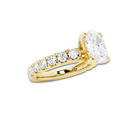 2.50 ctw Oval Lab-Grown Diamond Split-Prong Set Side Stone Engagement Ring in 14K Yellow Gold for Women | Colorless E, VS1 Clarity, IGI Certified 1.50 ct Center Diamond