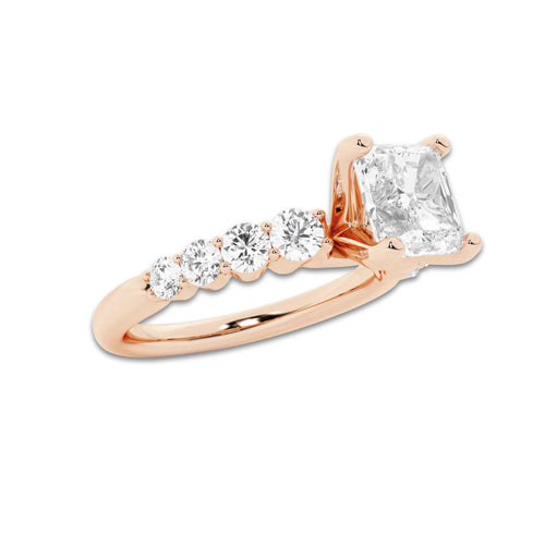 2.54 Ct Asscher Lab-Grown Diamond Half Eternity Engagement Ring in 14K Rose Gold for Female, Colorless (E), VS1 Clarity | IGI Certified, 2.00 Ct Center Diamond