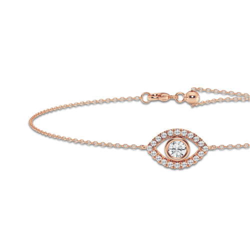 1/2 ctw Round Lab Grown Diamond Evil Eye Anklet 14K Rose Gold, DE, VS1 | 1/3 ct Center