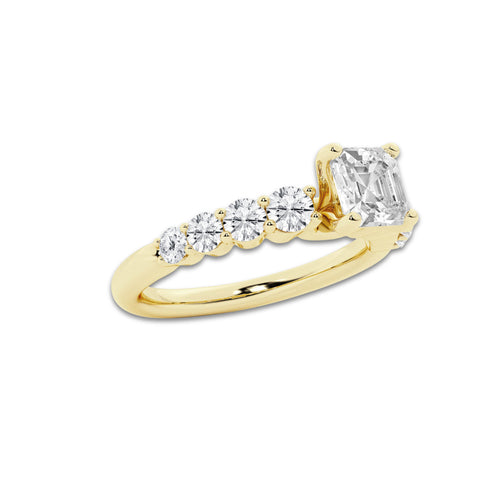1.54 ctw Asscher Lab-Grown Diamond Side Stone Engagement Ring in 14K Yellow Gold for Women | Colorless E, VS1 Clarity, IGI Certified 1.00 Ct Center Diamond