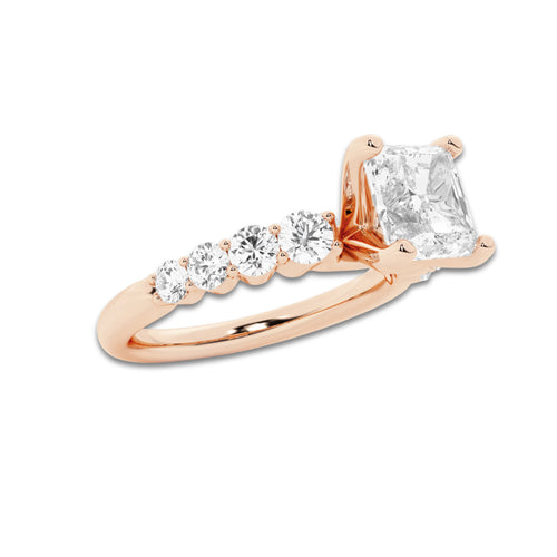 2.54 Ct Asscher Lab-Grown Diamond Half Eternity Engagement Ring in 14K Rose Gold for Female, Colorless (D), VVS1 Clarity | IGI Certified, 2.00 Ct Center Diamond