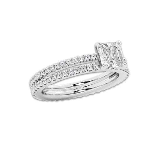 1.69 ctw Asscher Lab-Grown Diamond Double Row Diamond Engagement Ring in 14K White Gold for Women | Colorless D, VVS1 Clarity, IGI Certified 1.00 ct Center Diamond