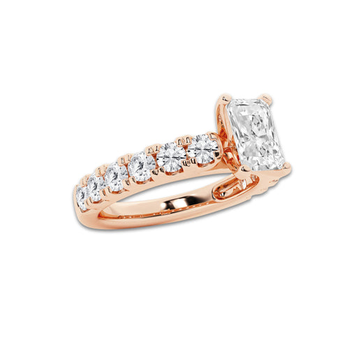 2.00 ctw Radiant Lab-Grown Diamond Split-Prong Set Side Stone Engagement Ring in 14K Rose Gold for Women | Colorless E, VS1 Clarity, IGI Certified 1.00 ct Center Diamond