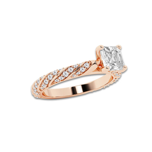 Jane 1 1/5 ctw Asscher Lab Grown Diamond Ribbon Engagement Ring 14K Rose Gold, E, VS1 | 3/4 ct Center
