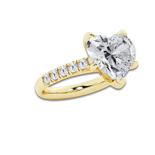 7.55 ctw Heart Lab-Grown Diamond Pave Engagement Ring in 14K Yellow Gold for Women | E Color, VS1 Clarity, IGI Certified 7.00 ct Center Diamond