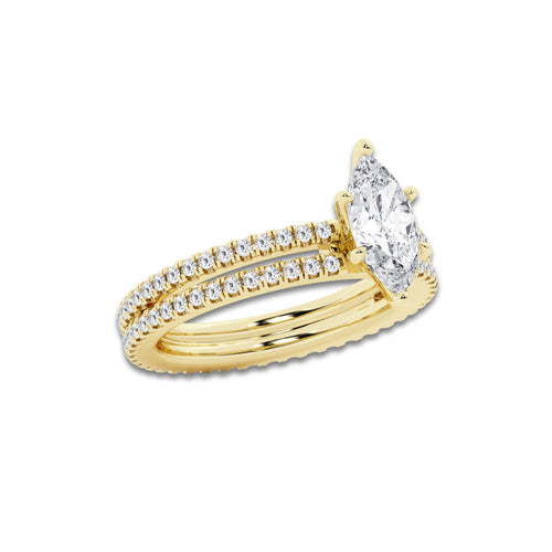 1.69 ctw Marquise Lab-Grown Diamond Double Row Diamond Engagement Ring in 14K Yellow Gold for Women | Colorless D, VVS1 Clarity, IGI Certified 1.00 ct Center Diamond