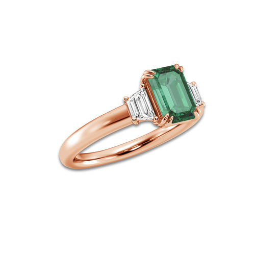Lily 2 1/6 ctw Emerald Cut Emerald and Trapezoid Lab Grown Diamond Three-Stone Engagement Ring 14K Rose Gold | 1 3/4 ct Center