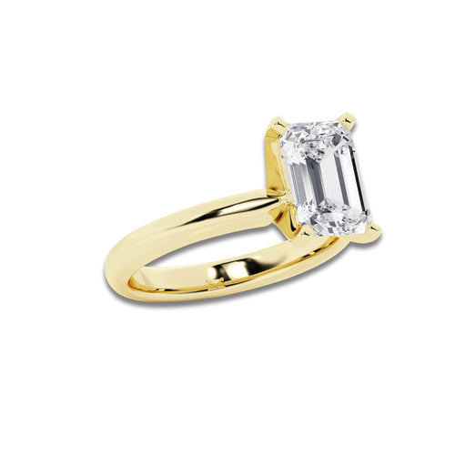3.00 ctw Emerald Lab-Grown Diamond Minimalist Engagement Ring in 14K Yellow Gold for Women | D Color, VVS1 Clarity, IGI Certified