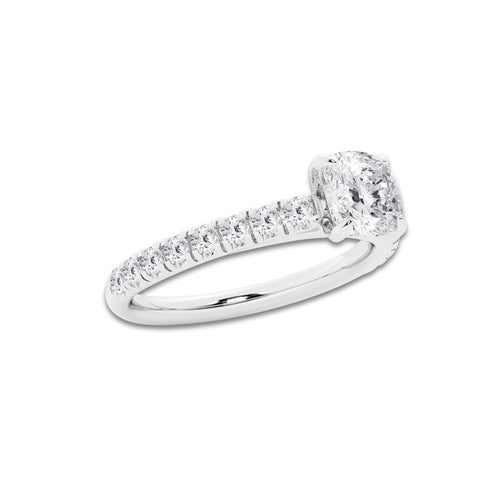 1.14 ctw Cushion Lab-Grown Diamond Pave Engagement Ring in Platinum for Women | E Color, VS1 Clarity, IGI Certified 0.75 ct Center Diamond
