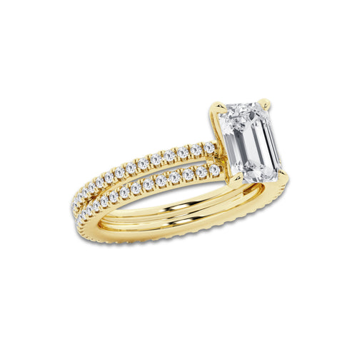 2.69 ctw Emerald Lab-Grown Diamond Double Row Diamond Engagement Ring in 14K Yellow Gold for Women | Colorless D, VVS1 Clarity, IGI Certified 2.00 ct Center Diamond