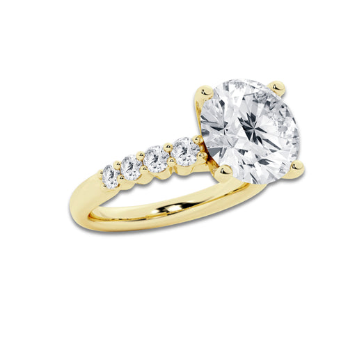 7.66 Ct Round Lab-Grown Diamond Half Eternity Engagement Ring in 14K Yellow Gold for Female, Colorless (D), VVS1 Clarity | IGI Certified, 7.00 Ct Center Diamond