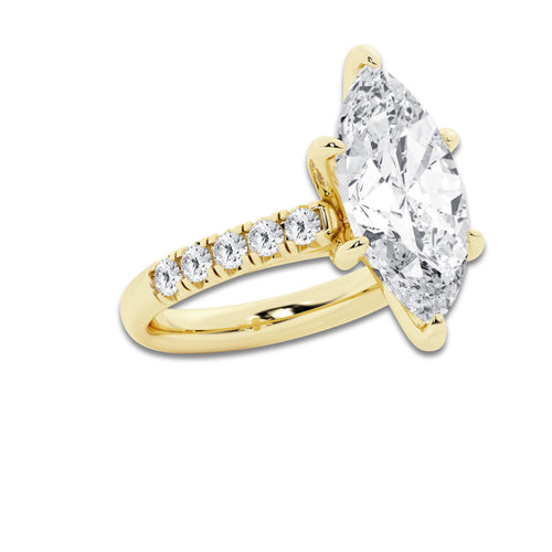 6.55 ctw Marquise Lab-Grown Diamond Pave Engagement Ring in 14K Yellow Gold for Women | E Color, VS1 Clarity, IGI Certified 6.00 ct Center Diamond