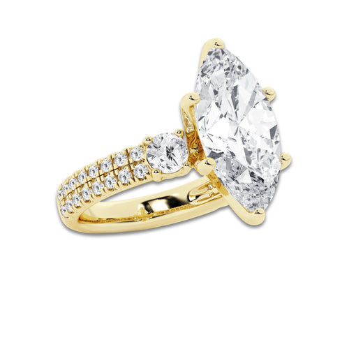 7.96 ctw Marquise Lab-Grown Diamond Three Stone Double Row Engagement Ring in 14K Yellow Gold for Women | D Color, VVS1 Clarity, IGI Certified 7.00 ct Center Diamond