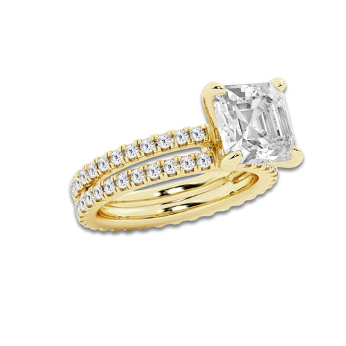 5.22 ctw Asscher Lab-Grown Diamond Double Row Diamond Engagement Ring in 14K Yellow Gold for Women | Colorless E, VS1 Clarity, IGI Certified 4.00 ct Center Diamond