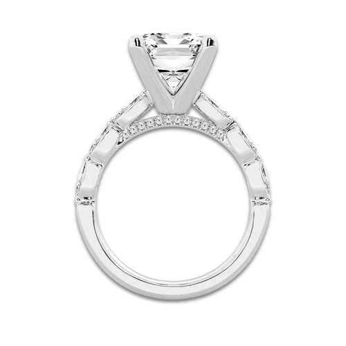 6.48 ctw Emerald Lab-Grown Diamond Marquise Side Stone Engagement Ring in 14K White Gold for Women | Colorless E, VS1 Clarity, IGI Certified 6.00 ct Center Diamond