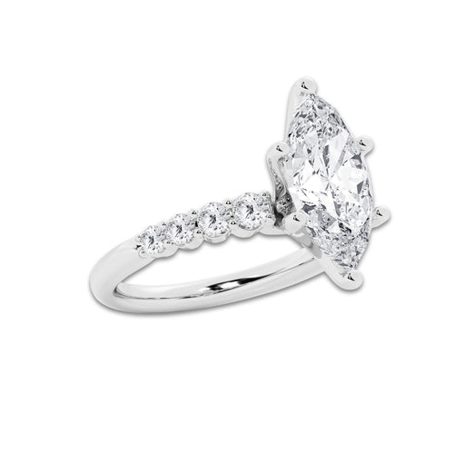 4.16 Ct Marquise Lab-Grown Diamond Half Eternity Engagement Ring in 14K White Gold for Female, Colorless (D), VVS1 Clarity | IGI Certified, 3.50 Ct Center Diamond