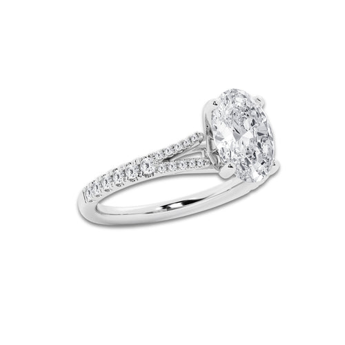 2.83 ctw Oval Lab-Grown Diamond Split Shank Side Stone Engagement Ring in 14K White Gold for Women | Colorless E, VS1 Clarity, IGI Certified 2.50 ct Center Diamond