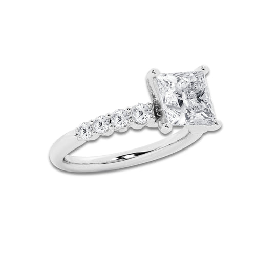 3.04 Ct Princess Lab-Grown Diamond Half Eternity Engagement Ring in Platinum for Female, Colorless (D), VVS1 Clarity | IGI Certified, 2.50 Ct Center Diamond