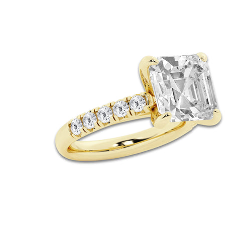 6.55 ctw Asscher Lab-Grown Diamond Pave Engagement Ring in 14K Yellow Gold for Women | D Color, VVS1 Clarity, IGI Certified 6.00 ct Center Diamond