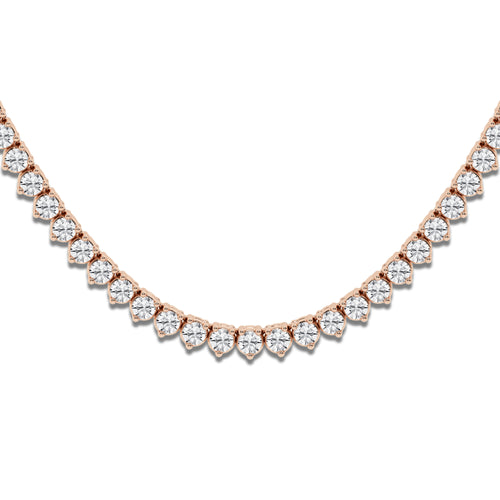 näas 10 ctw Round Lab Grown Diamond Three-Prong Tennis Necklace 14K Rose Gold, DE, VS1
