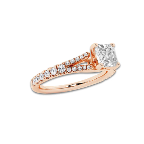 Nirvana 1 1/3 ctw Asscher Lab Grown Diamond Split Shank Engagement Ring 14K Rose Gold, D, VVS | IGI Certified, 1 ct Center