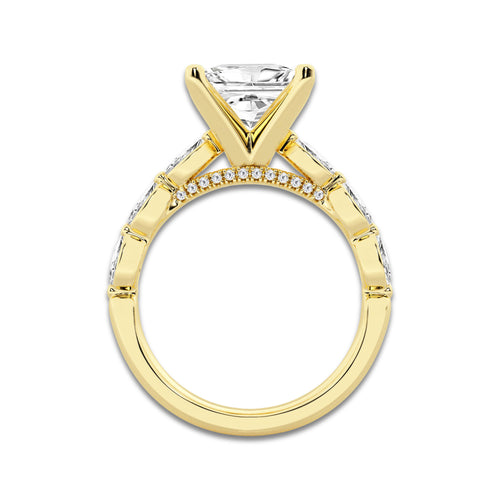 2.53 ctw Princess Lab-Grown Diamond Marquise Side Stone Engagement Ring in 14K Yellow Gold for Women | Colorless E, VS1 Clarity, IGI Certified 2.00 ct Center Diamond