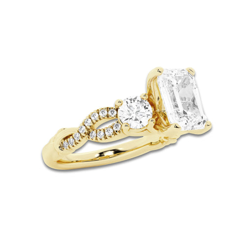 1.23 ctw Emerald Lab-Grown Diamond Side Stone Engagement Ring in 14K Yellow Gold for Women | Colorless E, VS1 Clarity, IGI Certified 0.75 ct Center Diamond