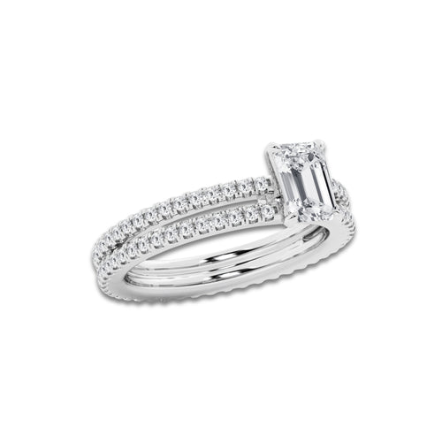 1.69 ctw Emerald Lab-Grown Diamond Double Row Diamond Engagement Ring in Platinum for Women | Colorless D, VVS1 Clarity, IGI Certified 1.00 ct Center Diamond