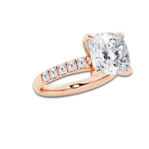 7.55 ctw Cushion Lab-Grown Diamond Pave Engagement Ring in 14K Rose Gold for Women | D Color, VVS1 Clarity, IGI Certified 7.00 ct Center Diamond