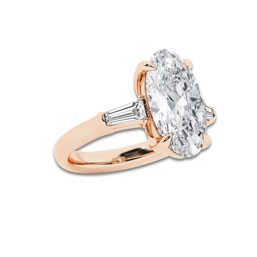 Medea 4 2/3 ctw Moval Lab Grown Diamond Solitaire Engagement Ring with Side Accents 14K Rose Gold, D, VVS | IGI Certified, 4 ct Center