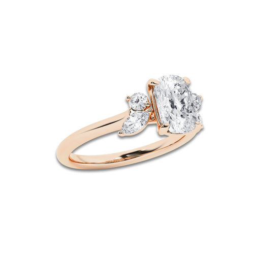 Anthem 2 2/5 ctw Elongated Cushion Lab Grown Diamond Round and Marquise Floral Side Stone Engagement Ring 14K Rose Gold, D, VVS | IGI Certified, 2 ct Center