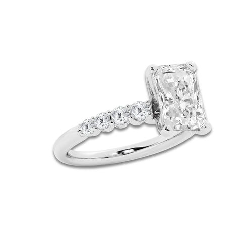 3.04 Ct Radiant Lab-Grown Diamond Half Eternity Engagement Ring in Platinum for Female, Colorless (E), VS1 Clarity | IGI Certified, 2.50 Ct Center Diamond