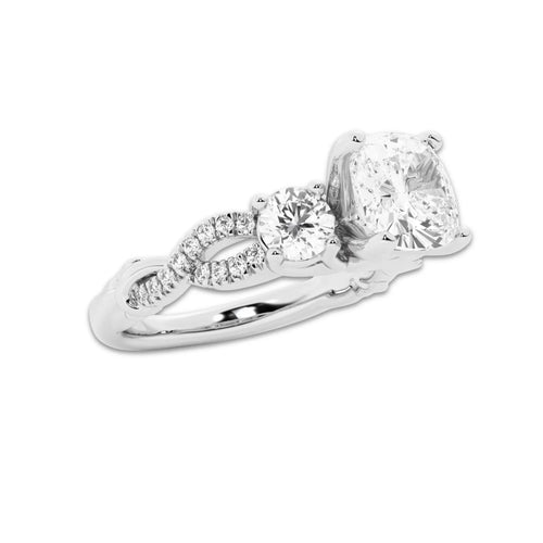 2.62 ctw Cushion Lab-Grown Diamond Side Stone Engagement Ring in Platinum for Women | Colorless D, VVS1 Clarity, IGI Certified 2.00 ct Center Diamond