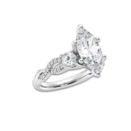 3.10 ctw Marquise Lab-Grown Diamond Side Stone Engagement Ring in 14K White Gold for Women | Colorless D, VVS1 Clarity, IGI Certified 2.50 ct Center Diamond