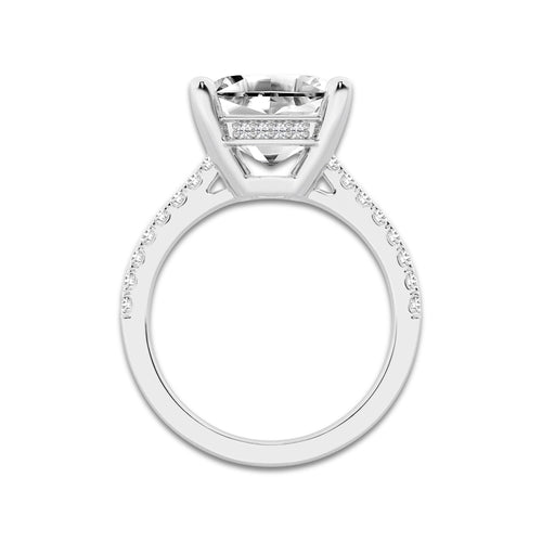 5.28 ctw Asscher Lab-Grown Diamond Hidden Halo Side Stone Engagement Ring in Platinum for Women | Colorless E, VS1 Clarity, IGI Certified 5.00 ct Center Diamond