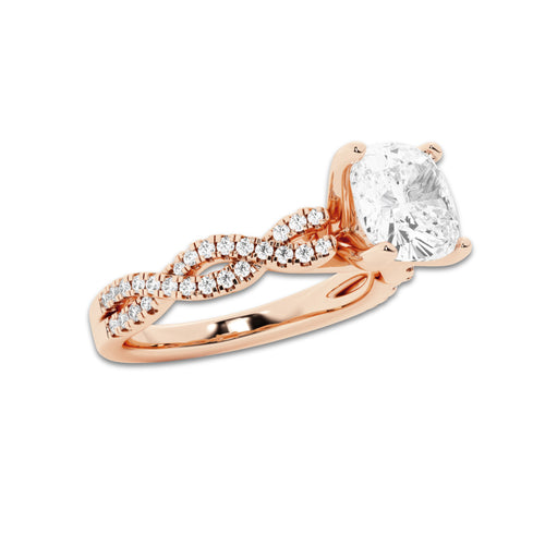 3.23 ctw Cushion Lab-Grown Diamond Twisted Shank Engagement Ring in 14K Rose Gold for Women | D Color, VVS1 Clarity, IGI Certified 3.00 ct Center Diamond