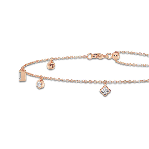 1 1/3 ctw Multi-Shape Lab Grown Diamond Dangle Charm Anklet 14K Rose Gold, DE, VS1