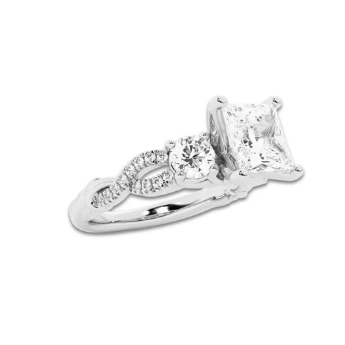 1.98 ctw Princess Lab-Grown Diamond Side Stone Engagement Ring in 14K White Gold for Women | Colorless D, VVS1 Clarity, IGI Certified 1.50 ct Center Diamond