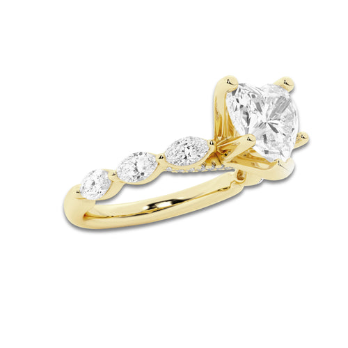8.48 ctw Heart Lab-Grown Diamond Marquise Side Stone Engagement Ring in 14K Yellow Gold for Women | Colorless D, VVS1 Clarity, IGI Certified 8.00 ct Center Diamond