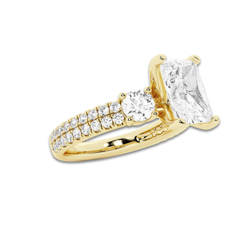 2.25 ctw Radiant Lab-Grown Diamond Three Stone Double Row Engagement Ring in 14K Yellow Gold for Women | E Color, VS1 Clarity, IGI Certified 1.50 ct Center Diamond