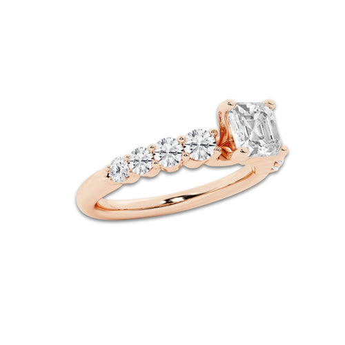 1.54 Ct Asscher Lab-Grown Diamond Half Eternity Engagement Ring in 14K Rose Gold for Female, Colorless (E), VS1 Clarity | IGI Certified, 1.00 Ct Center Diamond