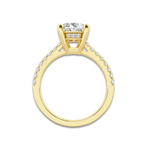 2.75 ctw Radiant Lab-Grown Diamond Hidden Halo Side Stone Engagement Ring in 18K Yellow Gold for Women | Colorless E, VS1 Clarity, IGI Certified 2.50 ct Center Diamond