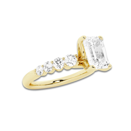 2.04 ctw Emerald Lab-Grown Diamond Side Stone Engagement Ring in 14K Yellow Gold for Women | Colorless E, VS1 Clarity, IGI Certified 1.50 Ct Center Diamond