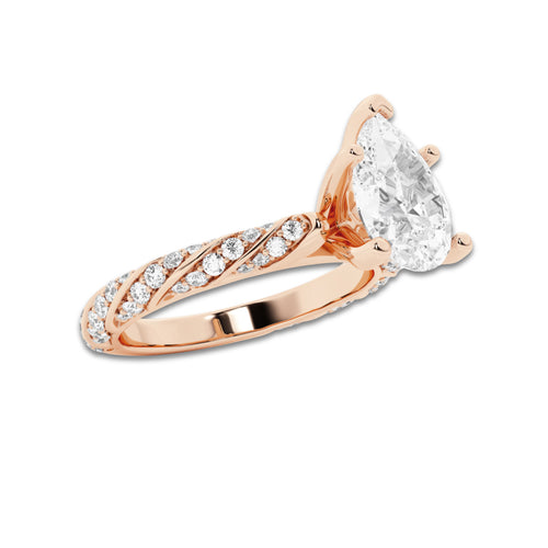 2.44 ctw Pear Lab-Grown Diamond Twisted Band Engagement Ring in 14K Rose Gold for Women | Colorless E, VS1 Clarity, IGI Certified 2.00 ct Center Diamond