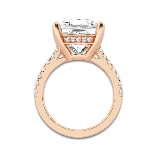 8.39 ctw Cushion Lab-Grown Diamond Hidden Halo Side Stone Engagement Ring in 18K Rose Gold for Women | Colorless D, VVS1 Clarity, IGI Certified 8.00 ct Center Diamond