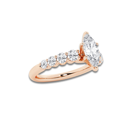 1.29 Ct Marquise Lab-Grown Diamond Half Eternity Engagement Ring in 14K Rose Gold for Female, Colorless (E), VS1 Clarity | IGI Certified, 0.75 Ct Center Diamond